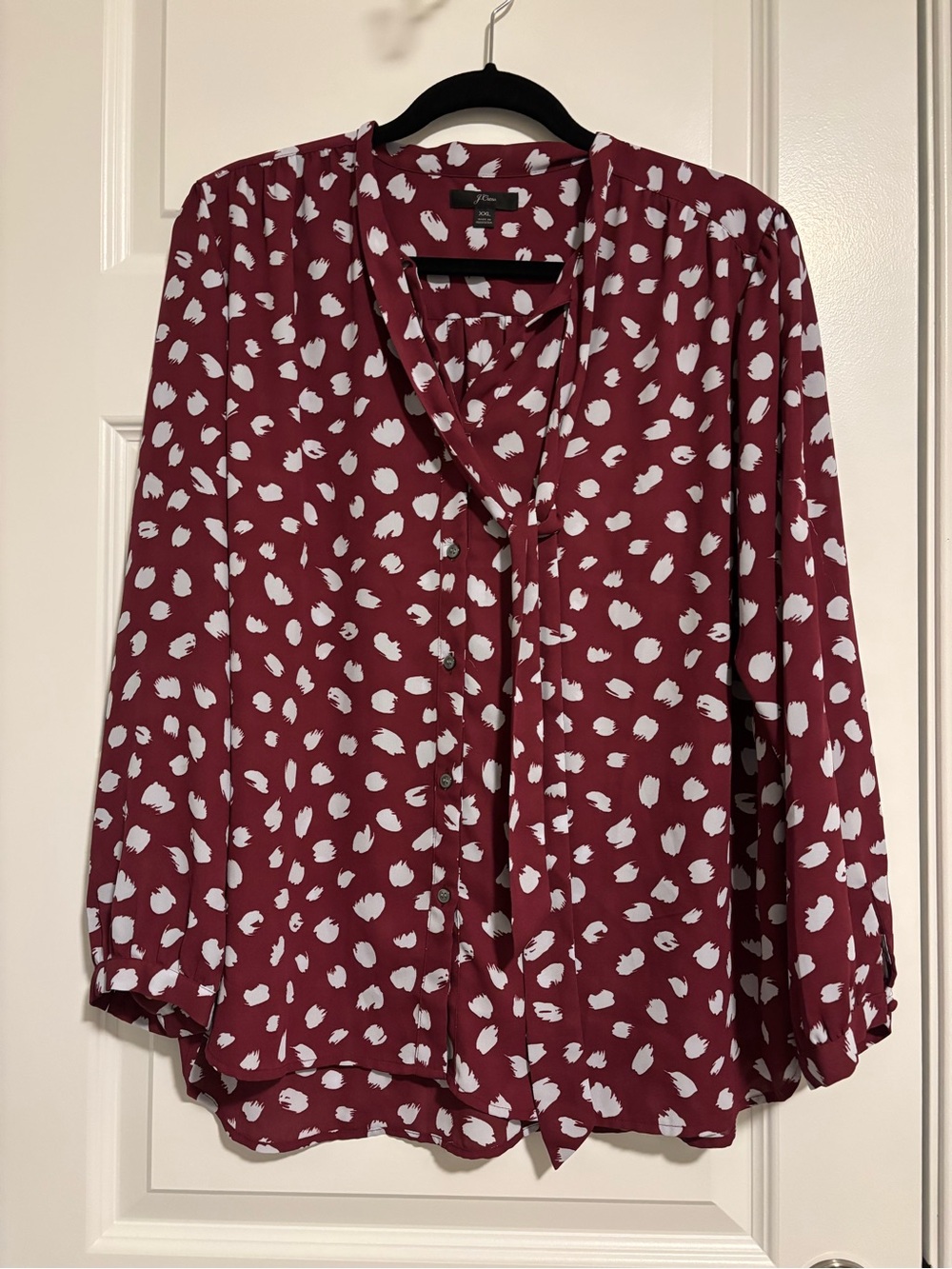 J.Crew Burgundy Tie Neck Blouse XXL